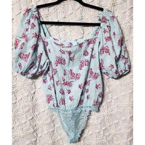 Intimately Free People Bodysuit Womens XS Angela Puff Sleeve Cottagecore Prairie - Picture 1 of 9